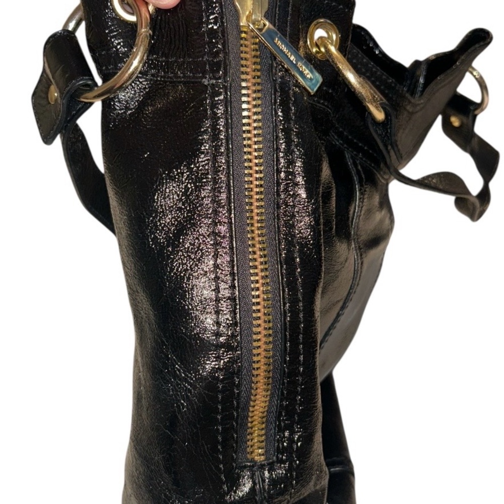 Michael Kors Shiny Black Patent Tote with Gold MK Charm - Picture 4 of 5
